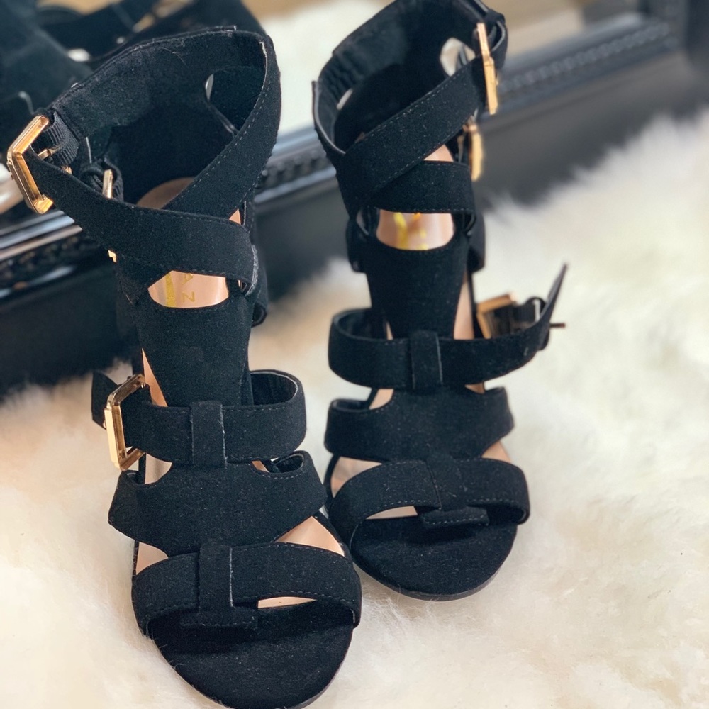 Strappy black heels
